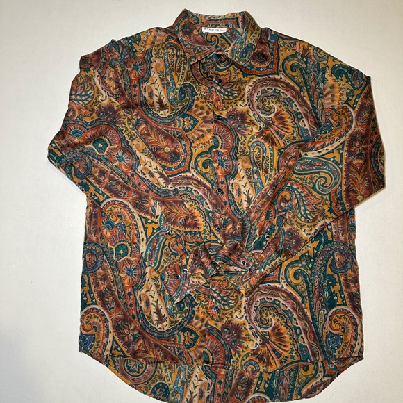 Etro Button-Up Shirt Men's 42 Multicolor Brown Paisley Teal Rare Made in Italy - Picture 1 of 15